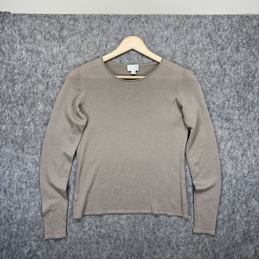 TSE Cashmere 100% Wool Long Sleeve Top Small Lightweight Sheer Brown Italy Made